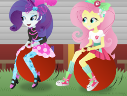 Size: 2816x2112 | Tagged: safe, artist:lavenderrain24, fluttershy, rarity, human, equestria girls, g4, converse, high res, shoes, space hopper