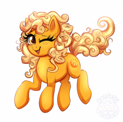Size: 2606x2573 | Tagged: safe, artist:confetticakez, oc, oc only, oc:orange delight, earth pony, pony, blushing, happy, high res, looking at you, one eye closed, smiling, solo, wink
