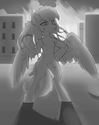 Size: 3267x4094 | Tagged: safe, artist:neverend, oc, oc only, pegasus, pony, bipedal, chest fluff, monochrome, solo