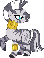 Size: 3000x4004 | Tagged: safe, artist:jeatz-axl, zecora, zebra, g4, bracelet, ear piercing, earring, female, high res, jewelry, leg rings, neck rings, open mouth, piercing, raised hoof, simple background, transparent background, vector