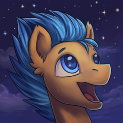 Size: 700x700 | Tagged: safe, artist:dragonataxia, flash sentry, pegasus, pony, g4, avatar, bust, colored pupils, cute, diasentres, ear fluff, male, night, open mouth, open smile, portrait, smiling, solo, stallion, stars