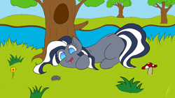 Size: 3840x2160 | Tagged: safe, artist:6pony66, oc, oc only, oc:flutterbree, earth pony, isopod, pony, high res, nature, solo, tree