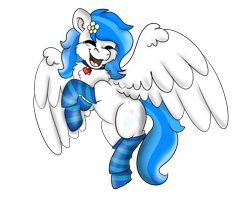 Size: 2500x2000 | Tagged: safe, artist:euspuche, oc, oc only, oc:winter white, pegasus, pony, clothes, female, flower, flower in hair, flying, high res, jewelry, necklace, smiling, socks