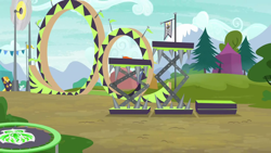 Size: 1280x720 | Tagged: safe, screencap, g4, the washouts (episode), background, crushinator jaws of smashalot, no pony, obstacle course, saw, scenic ponyville, the washouts, trampoline