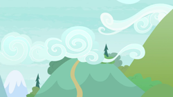 Size: 1280x720 | Tagged: safe, screencap, g4, the washouts (episode), background, cloud, hill, mountain, no pony, pine tree, scenic ponyville, tree