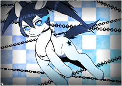 Size: 3508x2481 | Tagged: safe, artist:sugarelement, oc, oc only, earth pony, pony, black rock shooter, blue eyes, blue flames, chains, high res, solo