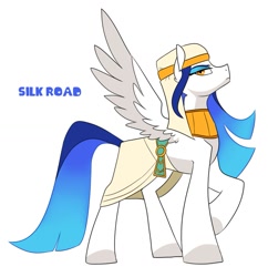 Size: 1093x1131 | Tagged: safe, artist:redxbacon, oc, oc only, oc:silk road, pegasus, pony, clothes, egyptian, egyptian pony, headdress, jewelry, makeup, necklace, pegasus oc, simple background, skirt, solo, white background, wings