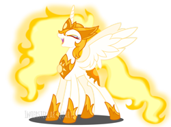 Size: 2264x1688 | Tagged: safe, artist:interstellar-quartz, daybreaker, alicorn, pony, g4, evil laugh, eyes closed, eyeshadow, female, laughing, makeup, mane of fire, mare, shadow, signature, simple background, solo, spread wings, tail, tail of fire, transparent background, wings