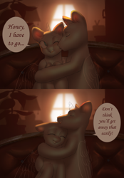 Size: 4180x6000 | Tagged: safe, artist:klooda, pony, advertisement, blushing, cheek kiss, comic, commission, couch, couple, cute, detailed, eyes closed, female, generic pony, happy, hug, hugging a pony, interior, kissing, male, mare, one eye closed, open mouth, plant, room, sitting, smiling, smooch, speech bubble, stallion, talking, text, window, your character here