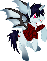 Size: 519x665 | Tagged: safe, artist:smilesupsidedown, alicorn, bat pony, bat pony alicorn, pony, adventure time, bat ponified, bat wings, clothes, horn, male, marshall lee, ponified, race swap, simple background, solo, stallion, transparent background, wings