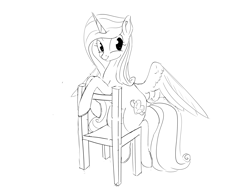 Size: 4000x3000 | Tagged: safe, artist:s.l.guinefort, princess cadance, alicorn, pony, g4, chair, dock, female, lineart, mare, sketch, smiling, solo