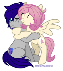 Size: 1066x1200 | Tagged: safe, artist:jennieoo, oc, oc:gentle star, oc:maverick, earth pony, pegasus, pony, cute, embrace, hug, ocbetes, show accurate, simple background, spread wings, transparent background, vector, wings