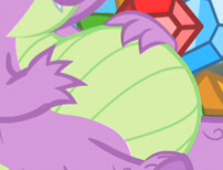 Size: 202x154 | Tagged: safe, edit, edited screencap, editor:luckyjay7, screencap, spike, dragon, g4, owl's well that ends well, belly, big belly, cropped, fat, fat spike, gem, male, pictures of bellies, solo