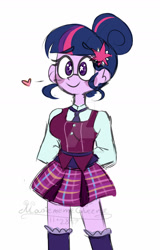 Size: 1024x1603 | Tagged: safe, artist:mousiememequeen, sci-twi, twilight sparkle, equestria girls, g4, 2017, clothes, crystal prep academy uniform, cute, deviantart watermark, female, floating heart, glasses off, hands behind back, heart, missing accessory, obtrusive watermark, school uniform, simple background, solo, starry eyes, twiabetes, watermark, white background, wingding eyes