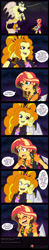 Size: 2088x10691 | Tagged: safe, artist:niban-destikim, adagio dazzle, sunset shimmer, siren, equestria girls, g4, blushing, card game, comic, commission, dialogue, disguise, disguised siren, duel disk, implied lesbian, implied melvin (yu-gi-oh! abridged), implied shipping, implied sunsagio, implied yami yugi, speech bubble, sunset shimmer is not amused, unamused, yelling, yu-gi-oh!, yu-gi-oh! abridged