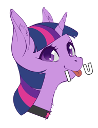 Size: 2346x3068 | Tagged: safe, artist:taytinabelle, twilight sparkle, pony, unicorn, g4, :p, bust, choker, chokertwi, collar, cute, cutie mark accessory, ear fluff, female, high res, i <3 u, looking at you, mare, ponified animal photo, simple background, smiling, solo, text, tongue out, twiabetes, white background