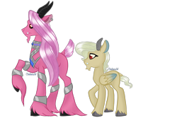 Size: 3000x2000 | Tagged: safe, artist:chelseawest, oc, oc:gretchen, oc:ida, hybrid, female, half-siblings, high res, parent:grogar, parent:oc:lightning flare, petalverse