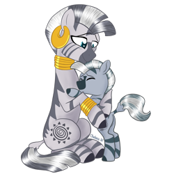 Size: 3000x3000 | Tagged: safe, artist:chelseawest, zecora, oc, oc:ade, zebra, g4, aunt and nephew, duo, female, high res, hug, male, petalverse, zebra oc