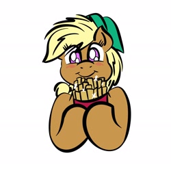 Size: 1920x1920 | Tagged: safe, artist:ashtoneer, oc, oc only, oc:tater trot, earth pony, pony, female, food, french fries, mare, simple background, solo, white background