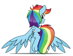 Size: 6300x4800 | Tagged: safe, artist:dacaoo, rainbow dash, pegasus, pony, g4, butt, looking at you, looking back, looking back at you, plot, rainbutt dash, raised hoof, rear view, simple background, solo, spread wings, transparent background, underhoof, wings