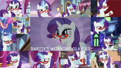 Size: 1280x720 | Tagged: safe, edit, edited screencap, editor:quoterific, screencap, fluttershy, rarity, pegasus, pony, unicorn, a canterlot wedding, canterlot boutique, castle sweet castle, dragon dropped, fake it 'til you make it, for whom the sweetie belle toils, g4, molt down, rarity takes manehattan, season 1, season 2, season 4, season 5, season 6, season 7, season 8, season 9, shadow play, she's all yak, suited for success, sweet and elite, the saddle row review, :p, ^^, book, carousel boutique, collage, cute, eyes closed, female, glasses, magic, mannequin, mare, messy hair, open mouth, raribetes, rarity's glasses, smiling, telekinesis, tongue out, twilight's castle