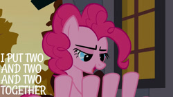 Size: 1280x720 | Tagged: safe, edit, edited screencap, editor:quoterific, screencap, pinkie pie, earth pony, pony, a friend in deed, g4, season 2, female, lidded eyes, mare, open mouth, pinkie being pinkie, solo