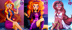 Size: 1840x770 | Tagged: safe, artist:the-butch-x, edit, adagio dazzle, sunset shimmer, oc, oc:mezma, siren, equestria girls, g4, my little pony equestria girls: better together, butch's hello, disguise, disguised siren, equestria girls logo, photo