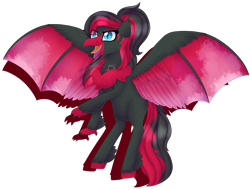 Size: 1920x1461 | Tagged: safe, artist:spokenmind93, oc, oc only, hippogriff, hybrid, moltres, vampire bat pony, adoptable, galarian moltres, hippogriff oc, pokémon, ponymon, red and black oc, solo