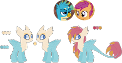 Size: 1024x530 | Tagged: safe, artist:theflowersdreams, gallus, scootaloo, oc, bird, chicken, griffon, hippogriff, pegasus, pony, g4, crack shipping, female, galloo, gallus the rooster, griffon x pony, hippogriff oc, interspecies, interspecies offspring, male, offspring, parent:gallus, parent:scootaloo, parents:galloo, scootachicken, shipping, straight