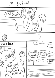 Size: 2480x3508 | Tagged: safe, artist:jbond, part of a set, babs seed, earth pony, pony, comic:applebuck, g4, comic, dialogue, female, filly, foal, high res, implied discord, implied penis, monochrome, part of a series, picture, school, scroll, speech bubble, text