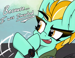 Size: 4500x3500 | Tagged: safe, artist:flywheel, lightning dust, pegasus, pony, g4, female, mare, movie reference, solo, text, top gun, watch, wristwatch