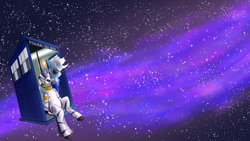 Size: 3200x1800 | Tagged: safe, artist:sixes&sevens, doctor whooves, time turner, zecora, bat pony, pony, zebra, g4, clothes, doctor who, ear piercing, earring, hoodie, jewelry, necklace, peter capaldi, piercing, ponified, sitting, sonic sunglasses, space, stars, sunglasses, tardis, the doctor, twelfth doctor, wallpaper