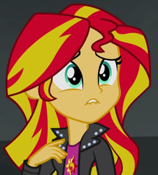 Size: 558x618 | Tagged: safe, screencap, sunset shimmer, equestria girls, g4, my little pony equestria girls: rainbow rocks, cropped, lip bite, solo