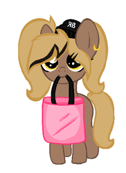 Size: 388x534 | Tagged: safe, artist:rochelle2014, oc, oc only, earth pony, pony, bag, earth pony oc, hat, mouth hold, simple background, solo, white background