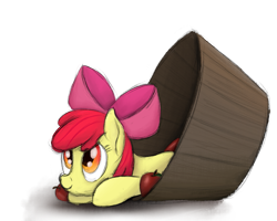 Size: 1099x878 | Tagged: safe, artist:ahorseofcourse, apple bloom, earth pony, pony, g4, adorabloom, apple, barrel, cute, female, filly, foal, food, ponerpics import, simple background, solo, transparent background