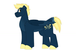 Size: 1280x854 | Tagged: safe, artist:itstechtock, oc, oc only, oc:stellar bolt, pegasus, pony, male, offspring, parent:lightning dust, parent:star hunter, simple background, solo, stallion, white background