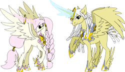 Size: 5414x3129 | Tagged: safe, artist:smilesupsidedown, oc, oc only, alicorn, pony, adoptable, alicorn oc, base used, dreadlocks, duo, eyelashes, feathered fetlocks, female, glowing horn, hoof shoes, horn, looking back, mare, peytral, raised hoof, simple background, transparent background, wings