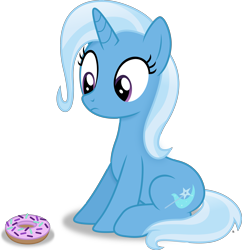 Size: 4079x4221 | Tagged: safe, artist:anime-equestria, trixie, pony, unicorn, g4, cute, diatrixes, donut, female, food, horn, looking down, mare, simple background, sitting, solo, transparent background, vector