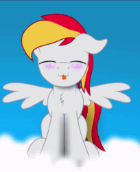 Size: 510x625 | Tagged: safe, artist:bastbrushie, oc, oc only, oc:shining sky, pegasus, pony, animated, blushing, cloud, female, gif, male, on a cloud, pegasus oc, sky, smiling, solo, stallion, tail, tongue out, wings