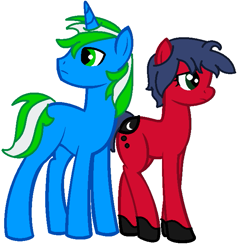 Size: 637x664 | Tagged: safe, artist:night curative moon sparkle summer, oc, oc:igames, oc:night curative, earth pony, pony, unicorn, colt, earth pony oc, female, filly, horn, male, shipping, teenager, unicorn oc