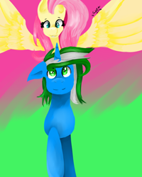 Size: 1200x1500 | Tagged: safe, artist:cheetos pony, fluttershy, oc, oc:igames, g4, canon x oc, shipping, spread wings, wings