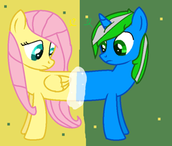 Size: 660x563 | Tagged: safe, artist:chica shy, fluttershy, oc, oc:igames, pegasus, pony, unicorn, g4, conjoined, fusion, meme, pushmi-pullyu