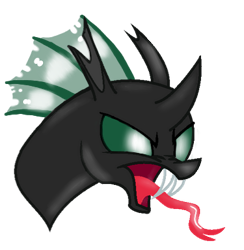 Size: 375x384 | Tagged: safe, artist:agdapl, changeling, base used, bust, changelingified, crossover, fangs, forked tongue, male, simple background, solo, species swap, spy, spy (tf2), team fortress 2, tongue out, transparent background