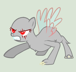 Size: 572x540 | Tagged: safe, artist:rainbowredpony123, artist:softybases, oc, oc only, hengstwolf, pony, werewolf, angry, bald, base, chest fluff, claws, eye scar, gritted teeth, red eyes, scar, simple background, solo, transformation, wings