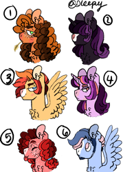 Size: 500x700 | Tagged: safe, artist:strawberrysharkie, oc, oc only, oc:caraml apple brownie, oc:cherry berry bumpkin, oc:glittering geode, oc:ingeous inferno, oc:swirlin' whirlpool, oc:velveteen clyde, earth pony, pegasus, pony, unicorn, beard, blaze (coat marking), bust, chest fluff, coat markings, earth pony oc, facial hair, facial markings, female, freckles, hair over eyes, horn, magical lesbian spawn, male, mare, offspring, parent:applejack, parent:big macintosh, parent:cheese sandwich, parent:flash sentry, parent:fluttershy, parent:maud pie, parent:pinkie pie, parent:rainbow dash, parent:rarity, parent:soarin', parent:trouble shoes, parent:twilight sparkle, parents:cheesejack, parents:flashdash, parents:pinkiemac, parents:rarishoes, parents:soarinshy, parents:twimaud, pegasus oc, simple background, spread wings, stallion, straw in mouth, tongue out, transparent background, unicorn oc, wings