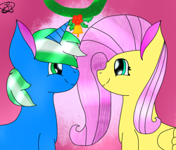 Size: 712x606 | Tagged: safe, artist:luiky gry, fluttershy, oc, oc:igames, g4, christmas, happy, holiday, shipping