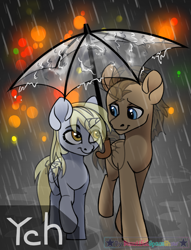 Size: 1960x2571 | Tagged: safe, artist:beautifulspaceshow, derpy hooves, doctor whooves, time turner, alicorn, pony, g4, alicornified, cute, derpabetes, derpicorn, female, looking at each other, male, mare, night, race swap, rain, raised hoof, raised leg, ship:doctorderpy, shipping, stallion, straight, umbrella, whoovesicorn, ych example, your character here