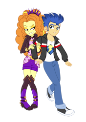 Size: 1280x1819 | Tagged: safe, artist:3d4d, adagio dazzle, flash sentry, equestria girls, g4, bracelet, clothes, duo, female, flashagio, jacket, jewelry, leather jacket, male, shipping, shorts, simple background, spiked wristband, straight, transparent background, vector, wristband