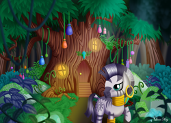 Size: 3500x2500 | Tagged: safe, artist:leonkay, zecora, pony, zebra, g4, everfree forest, female, high res, mare, signature, solo, zecora's hut