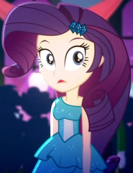 Size: 1920x2490 | Tagged: safe, screencap, rarity, equestria girls, g4, my little pony equestria girls: summertime shorts, raise this roof, bare shoulders, cropped, cute, fall formal outfits, female, hairpin, open mouth, raribetes, sleeveless
